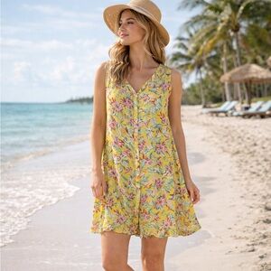 LOFT Beach Floral Swing Dress Small | Yellow Tropical Sleeveless Summer Cover Up